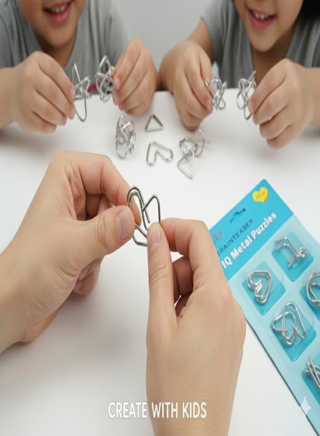 Manos Metal Brain Teaser IQ Puzzle Set, 6 Pieces, Silver Pack of 1 Brain Teaser Toy - Image 3